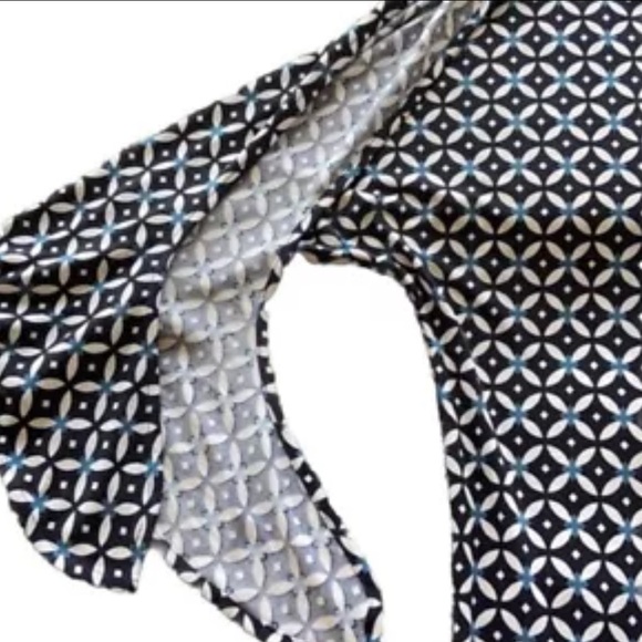 Lauren Ralph Lauren Preppy Blue White Geo Paisley Print Shift Dress Knot Sleeves - Picture 8 of 15